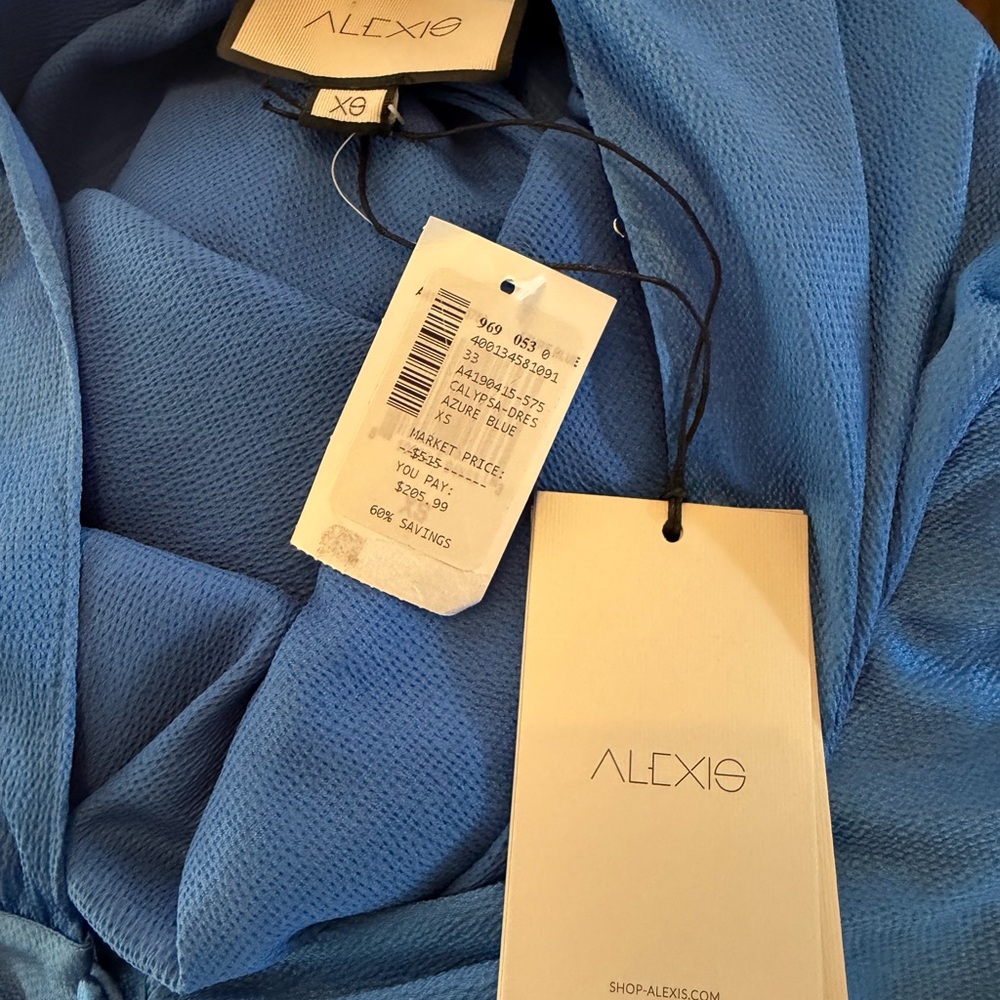 NWT Alexis Calypsa Blue Satin Midi Dress XS - Picture 5 of 7